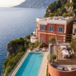 Render di progetto del Faro di Capo d’Orso: piscina e terrazze