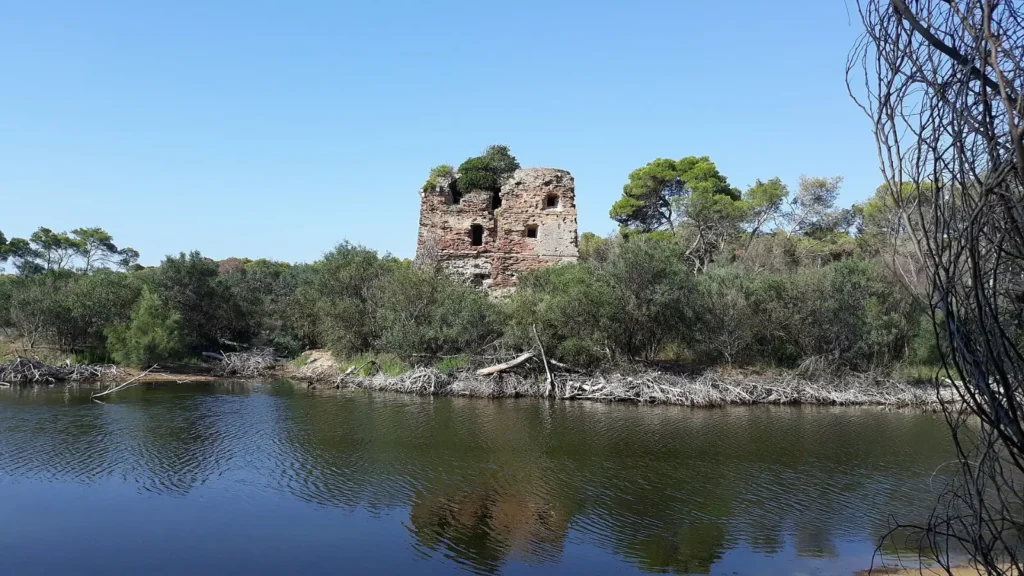 La torre accanto al lago costiero